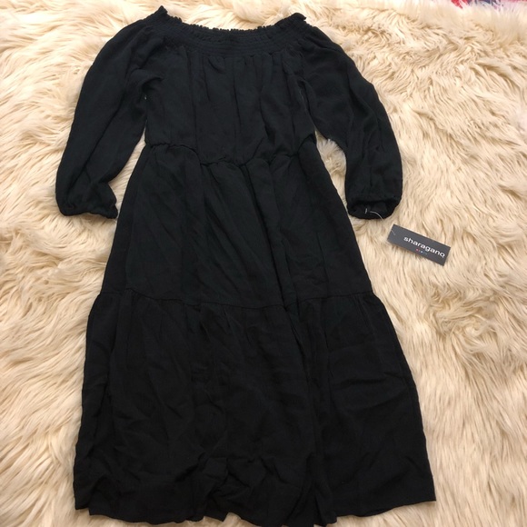 SHARAGANO Petite Off Shoulder Long Sleeve Dress - Picture 3 of 7